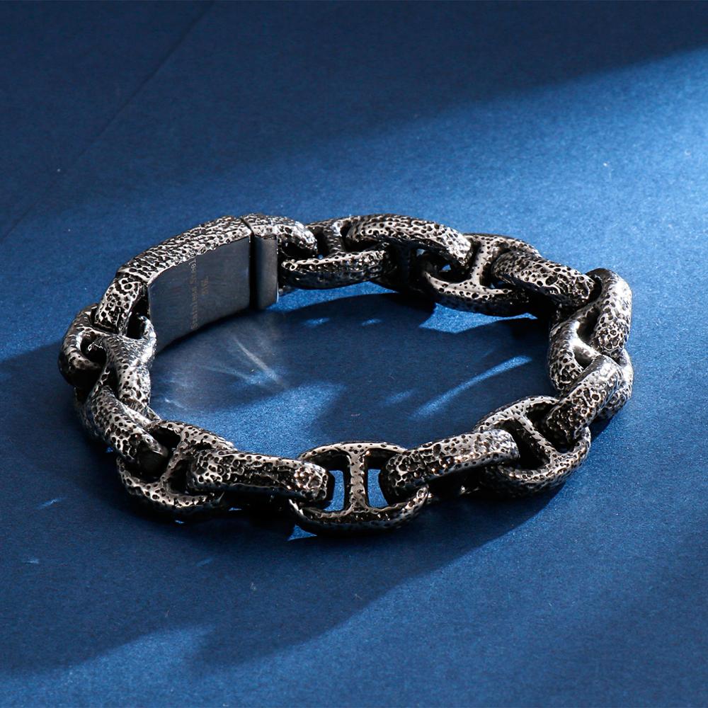 Retro Black Link Chain Custom Bracelet Stainless Steel Scripture Punk Charm Bracelets