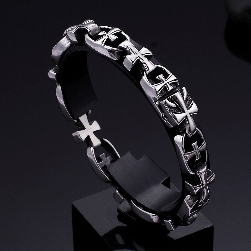 Maletese Cross Steel Cross Chain Bracelet
