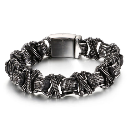Vintage Square Bead Bracelet Black Stainless Steel Punk Bangle Cuff Designer Charms Bracelets For Men Jewelry