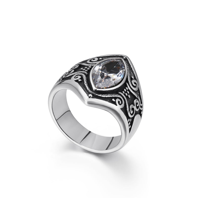 Zircon Stainless Steel Ring in Red, Black and White