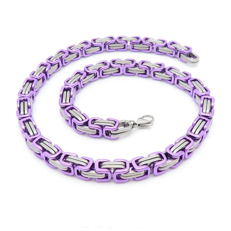 7 Rainbow Color Tone Byzantine Chain Stainless Steel Necklace
