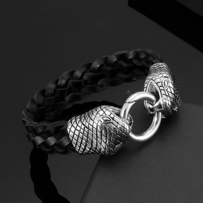 Viking Snake Leather Braided Rope Chain Men Bracelet High Quality Stainless Steel Charm Punk Male Fashion Jewelry