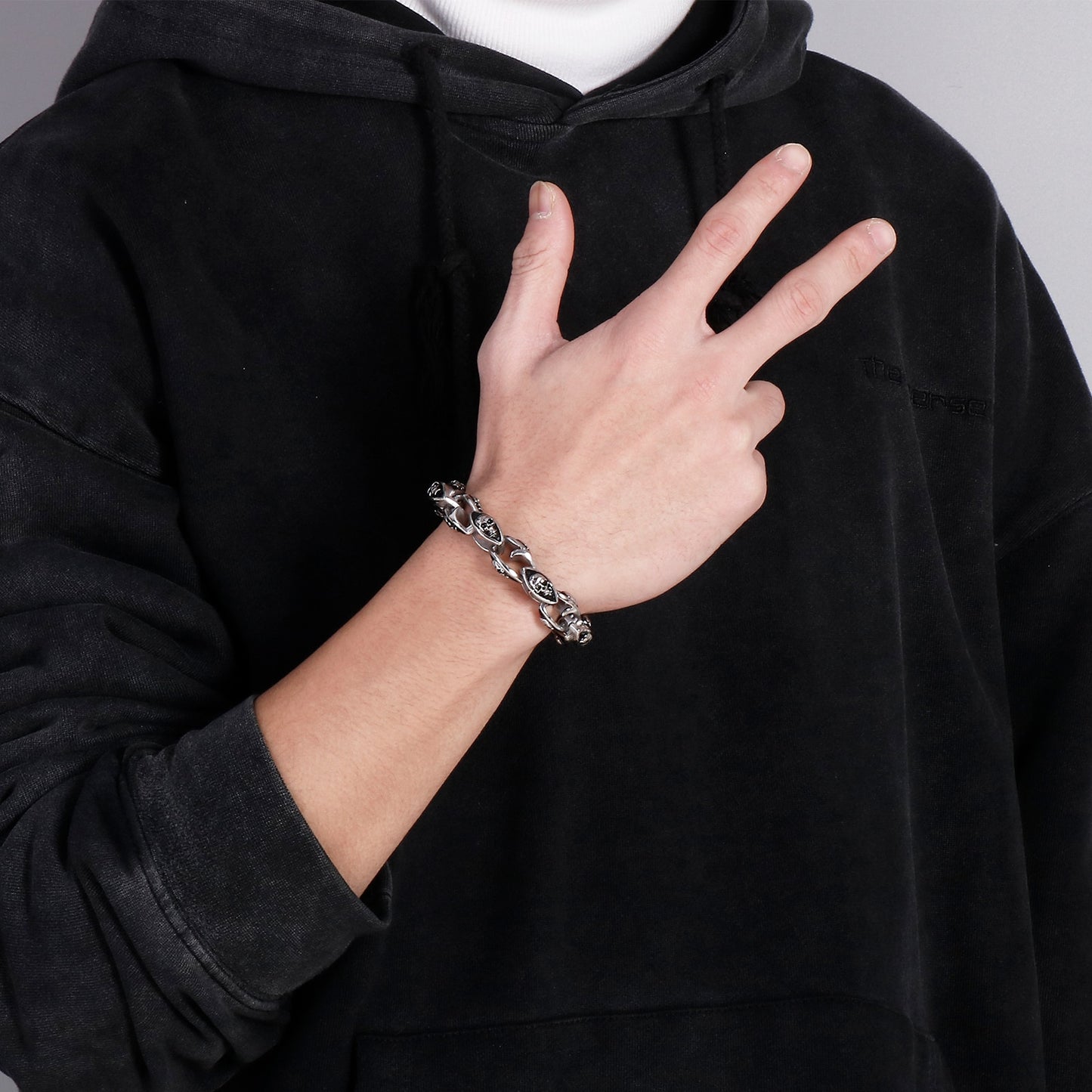 Retro Skull Chain Matte Black Men Bracelet Stainless Steel Long Big Wrist Band Fashion Jewelry
