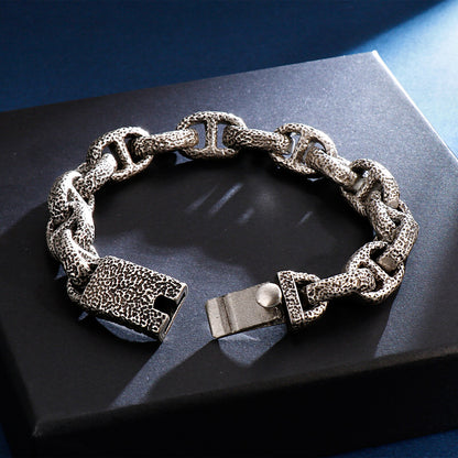 Retro Black Link Chain Custom Bracelet Stainless Steel Scripture Punk Charm Bracelets