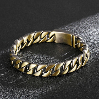 Vintage Old Metal Gold Cuban Link Chain Bracelet Men's Punk Wrist Band Stainless Steel Gothic Viking Male Accessories