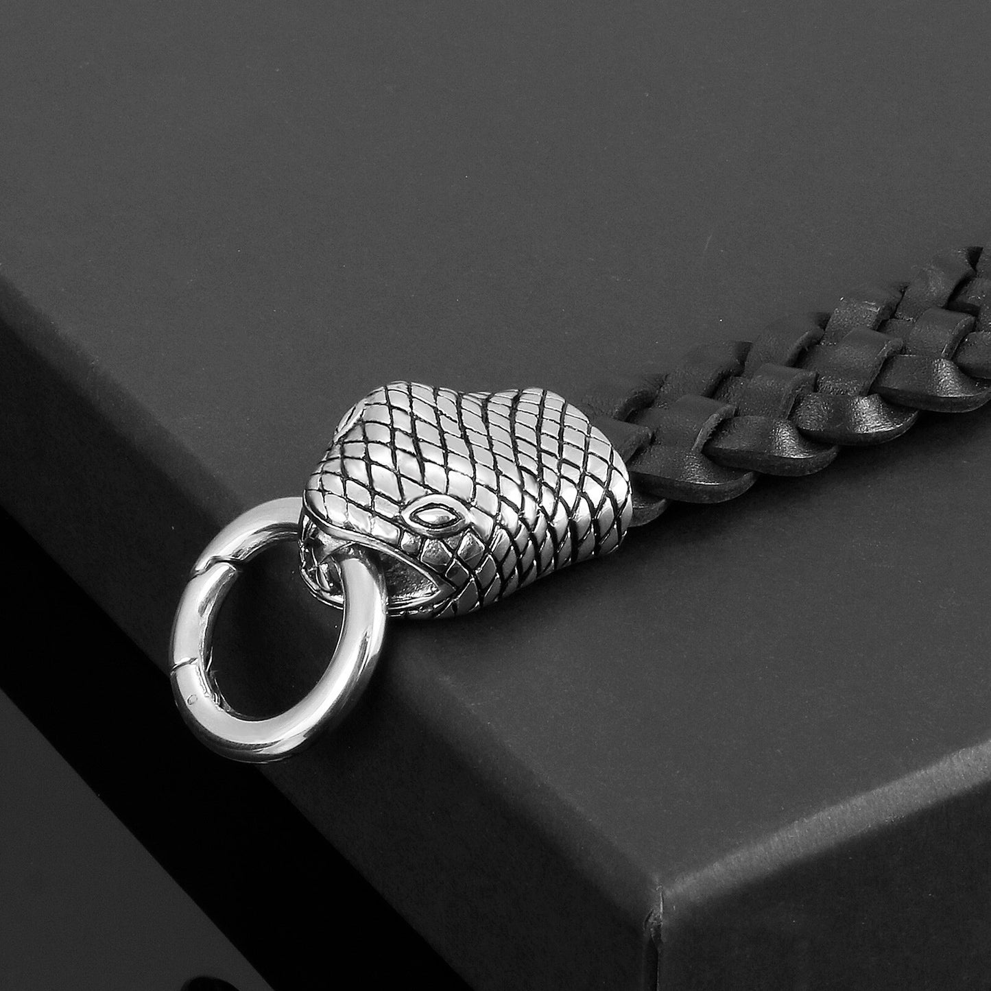 Viking Snake Leather Braided Rope Chain Men Bracelet High Quality Stainless Steel Charm Punk Male Fashion Jewelry