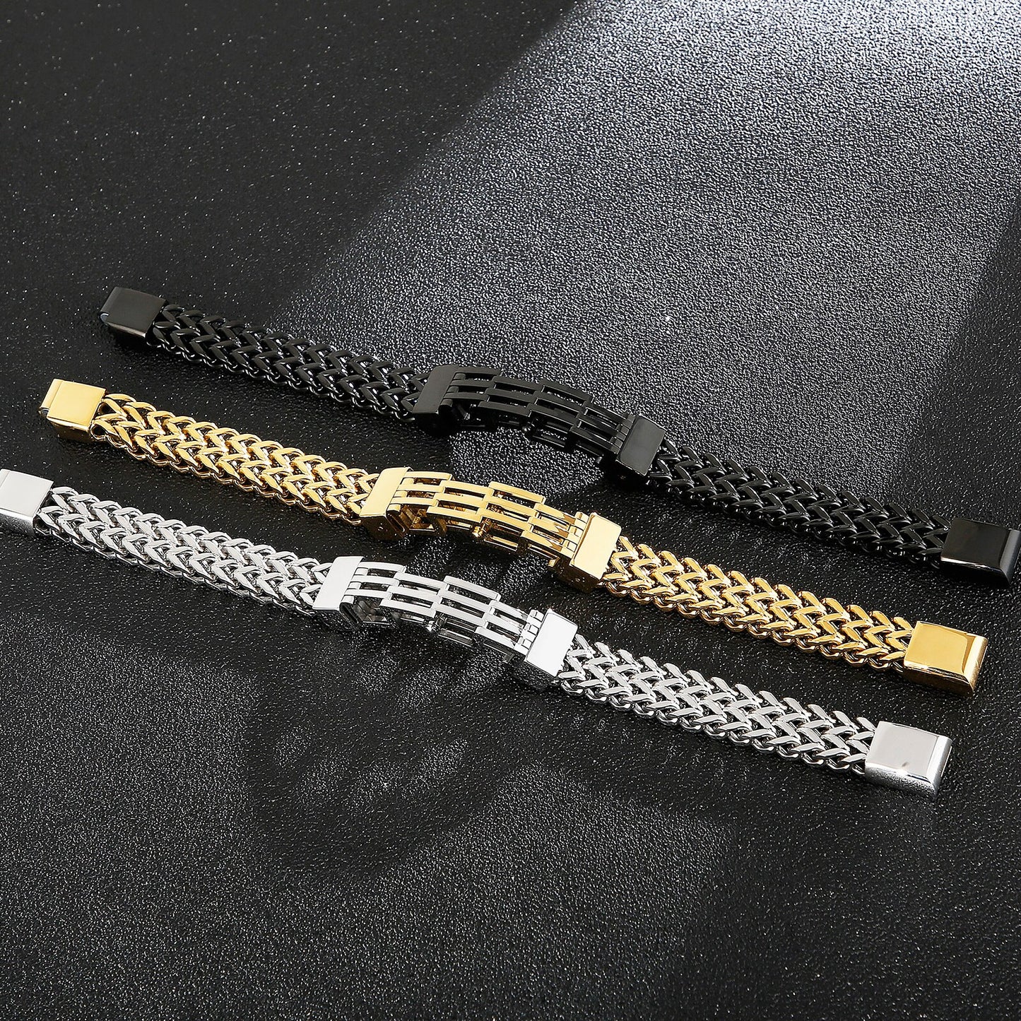 Staggered Slat Geometric Modern Chain Mesh Bracelet
