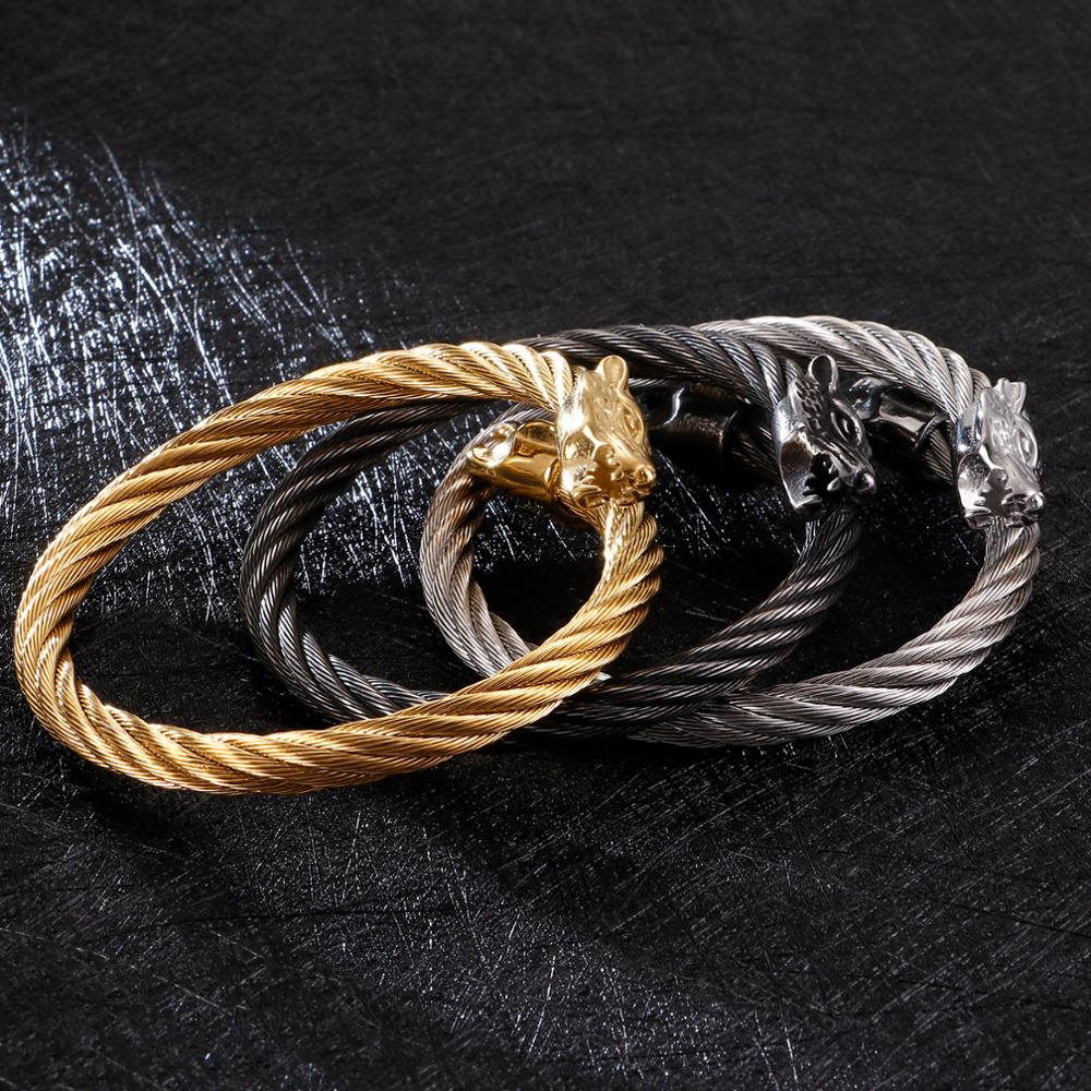 Teen Wolf Men's Open Cuff Bangle Metal Viking Spiral Twisted Chain Bracelet Black Famous Brand Jewelry