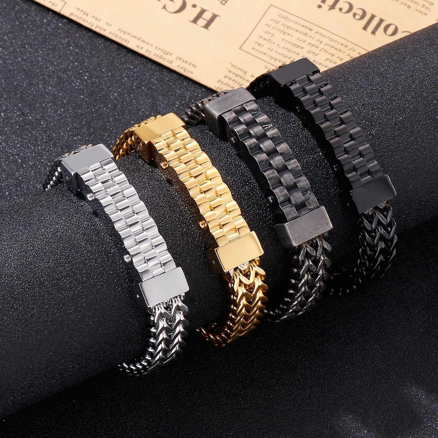Punk Watch Band Men Bracelet High Quality Stainless Steel Charm Mesh Chain Heavy Wristband Bangles Jewelry