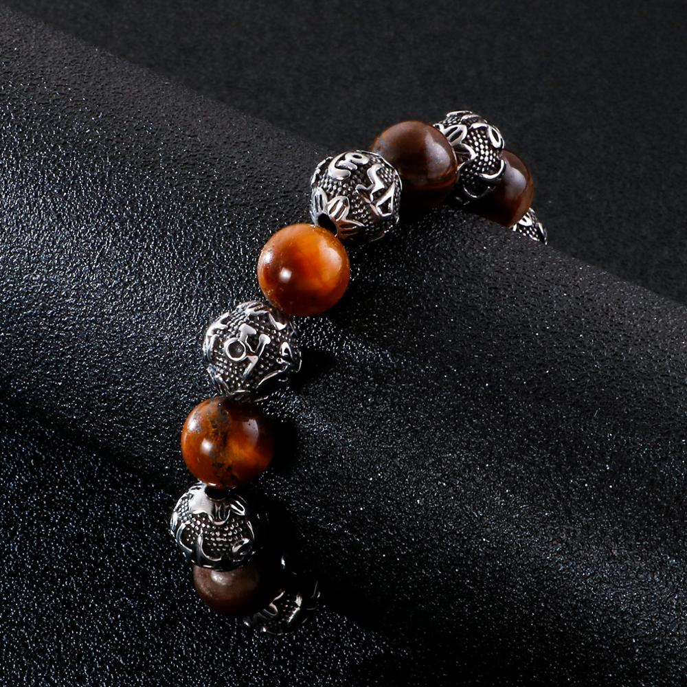 Upgrade Retro Tiger Eye Mens Bead Bracelet Bangle Multi Colour Stainless Steel Beads Men Fashion Jewelry