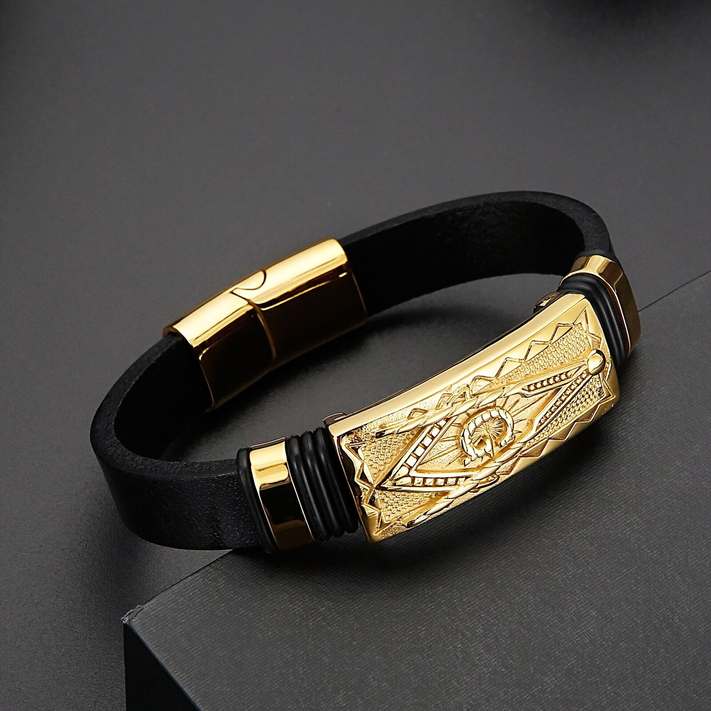 The Big G Illuminati Gold and Leather Cuff Bracelet