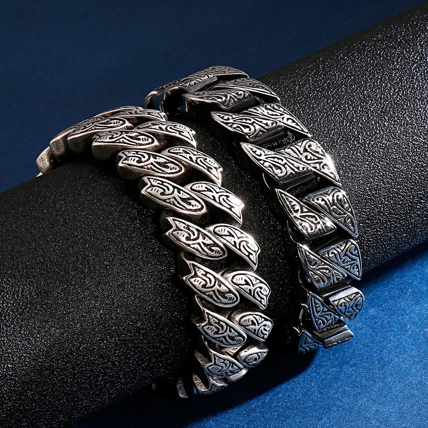 Vintage Style Bracelet Men's Unique Carving Cuban Link Chain Stainless Steel Men Bracelets Bangle Fashion Jewelry