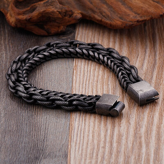 Contrast Chain Two Strand Gunmetal Black Bracelet