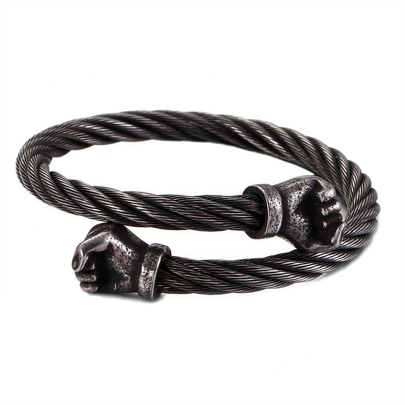 Closed Fists Modern Minimalist Woven Steel Bangle Bracelet