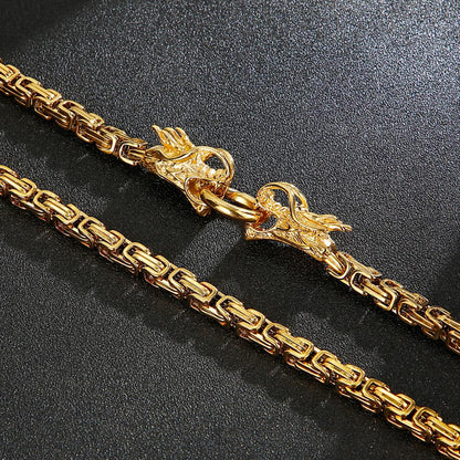 Dragon Head Byzantine Chain Box Chain King's Chain Necklace