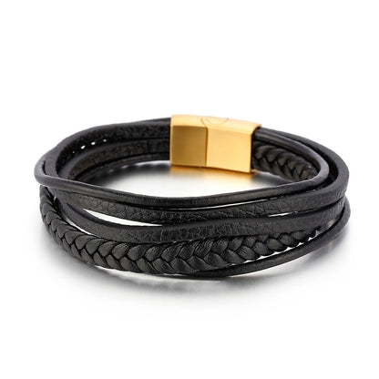 Steel and Leather Punk Layering Bracelets