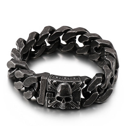 Men Black Gothic Style Skull Pattern Darkness Jewelry Carving Shiny Design Fashion Traditional Punk Bracelet