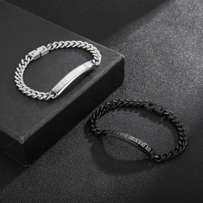 Roman Numerals Men Bracelet Stainless Steel Shiny Punk Link Chain Trendy Male Bangle Jewelry