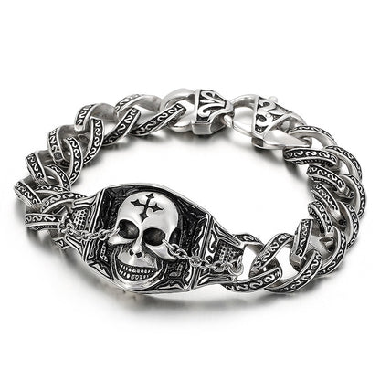 Men Skull Eye Pattern Chain Jewelry Unique Shiny Fashion Traditional Retro Punk Bracelet Handicraft Style