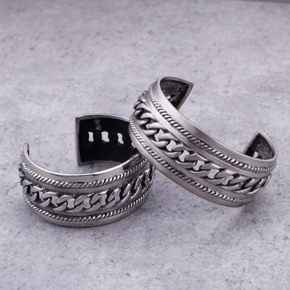 Vintage Stainless Steel Punk Wide Cuff Hollow Bracelet Bangle for Men Jewelry Friendship Gift
