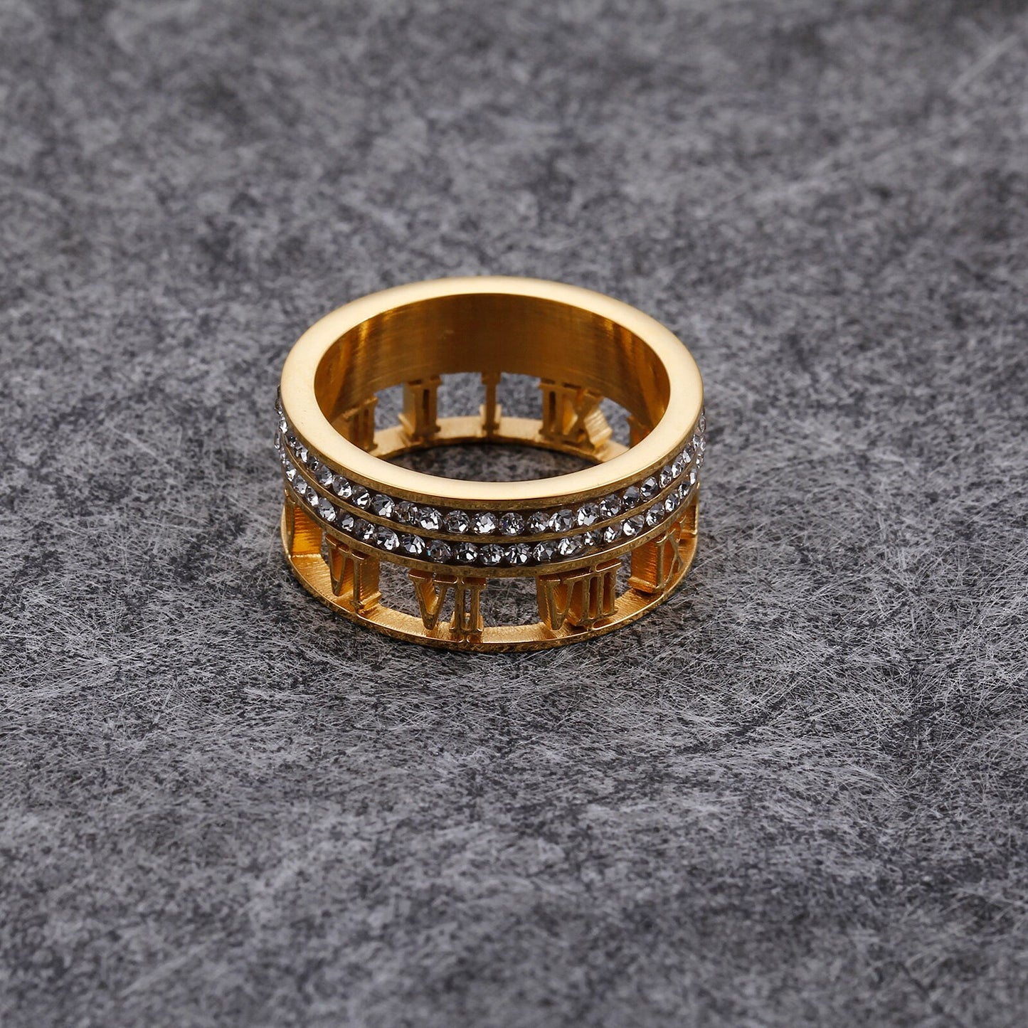 Crystal-Ringed Roman Numerals Slimline Ring