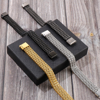 Vintage Mesh Woven Mens Bracelets Stainless Steel Link Chain Punk Classic Shiny & Matte Color Wristband Jewelry