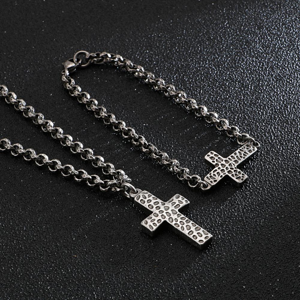 Hand-Hammered Cross Pendant Necklace and Bracelet Set