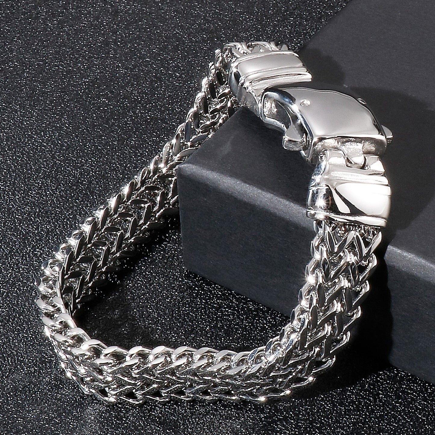 Punk Wristband Mesh Link Chain Men Bracelet Stainless Steel Box-with-Tongue Clasp Bangle Classic Jewelry