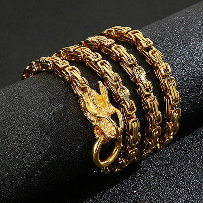 Dragon Head Byzantine Chain Box Chain King's Chain Necklace