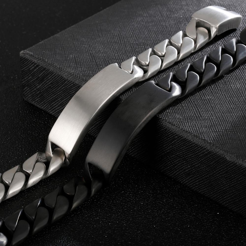 Men's Wide Cuban Link Chain Bracelet Stainless Steel Heavy Curb Charm Male Bracelets Hiphop Design Style Support laser