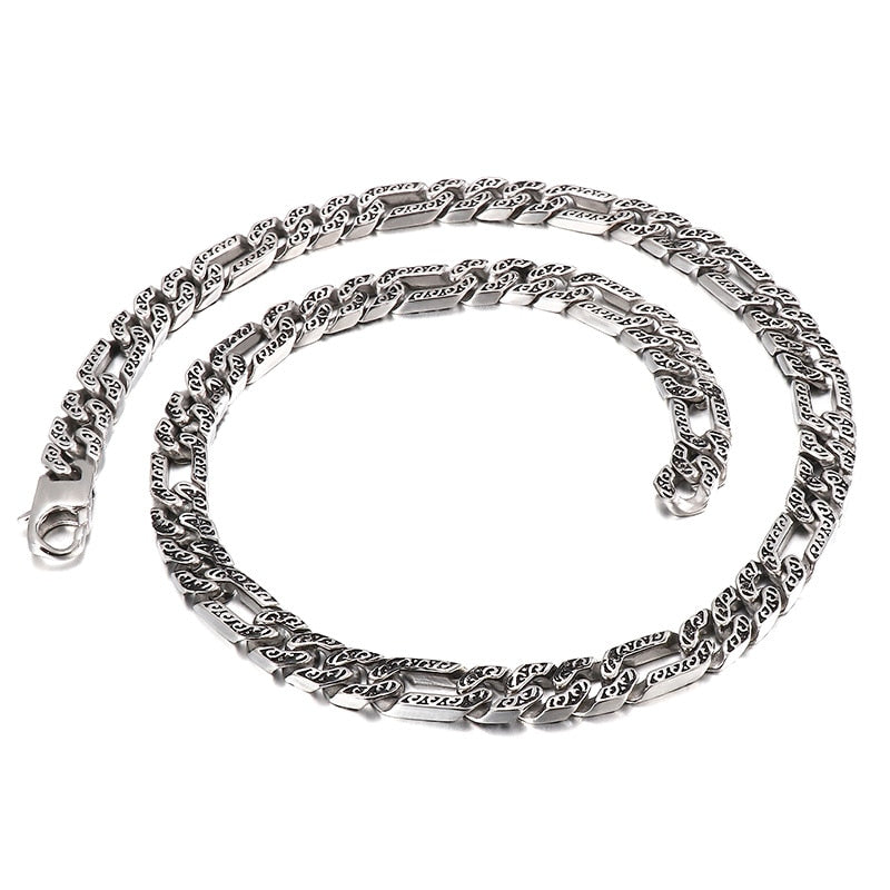 Long Rough-Hammered Figaro Link Chain Necklace