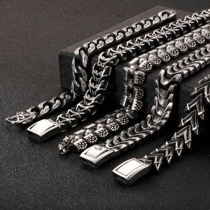 Vintage Punk Charms Link Chain Bracelet Stainless Steel Skull Snake Viking Dainty Cuff Bangle Men Jewelry