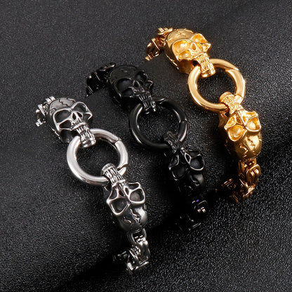 Punk Skull Head Viking Black Gold Silver Color Stainless Steel Box Link Chain Men Bracelet Fashion Jewelry