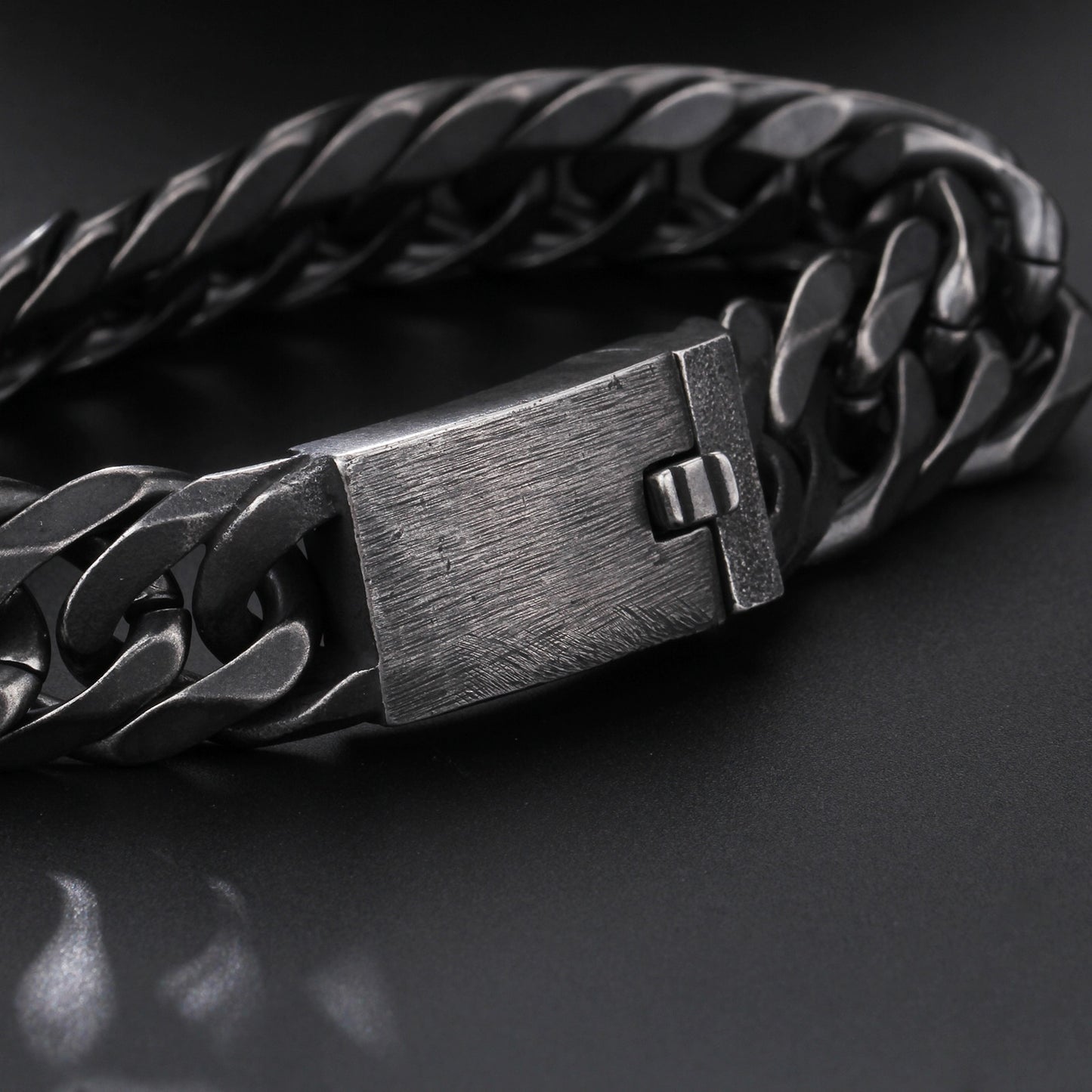 Retro Black Bracelet Men Cuban Stainless Steel Chain Wide Bracelets Male Fashion Jewelry