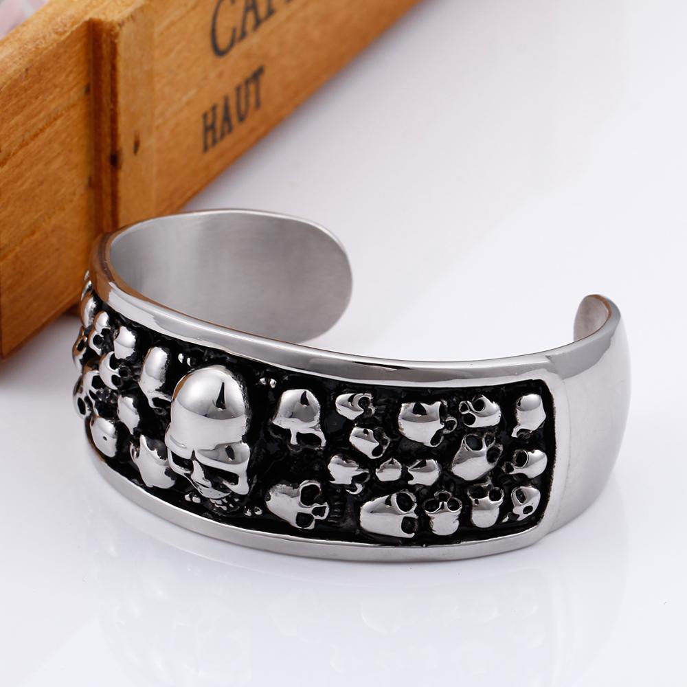 Open Bangle Charm for Men Skull Head Hiphop Stainless Steel Men Bracelets Bangles Classic Retro Style Rock Jewelry