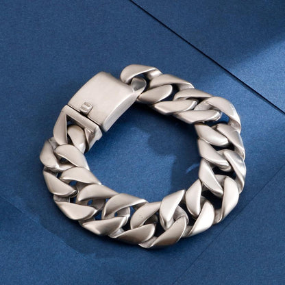 Silver Color Matte Steel Bracelet for Men Wide Cuban Link Chain Punk Hip Hop Bracelets Bangles Fashion Jewelry Mens Gift