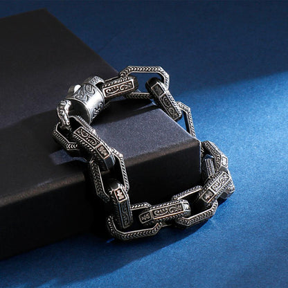 Religious Buddha Beads Link Chain Bracelet Men Retro Viking Punk Stainless Steel bracelets Male Jewelry