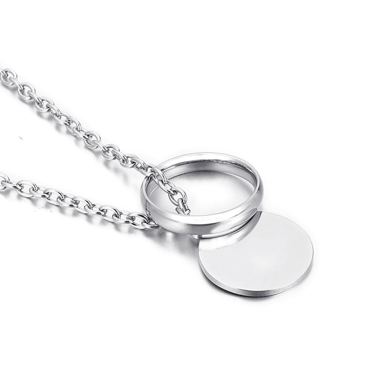 Ring and Engraving Tab Layering Pendant Necklace