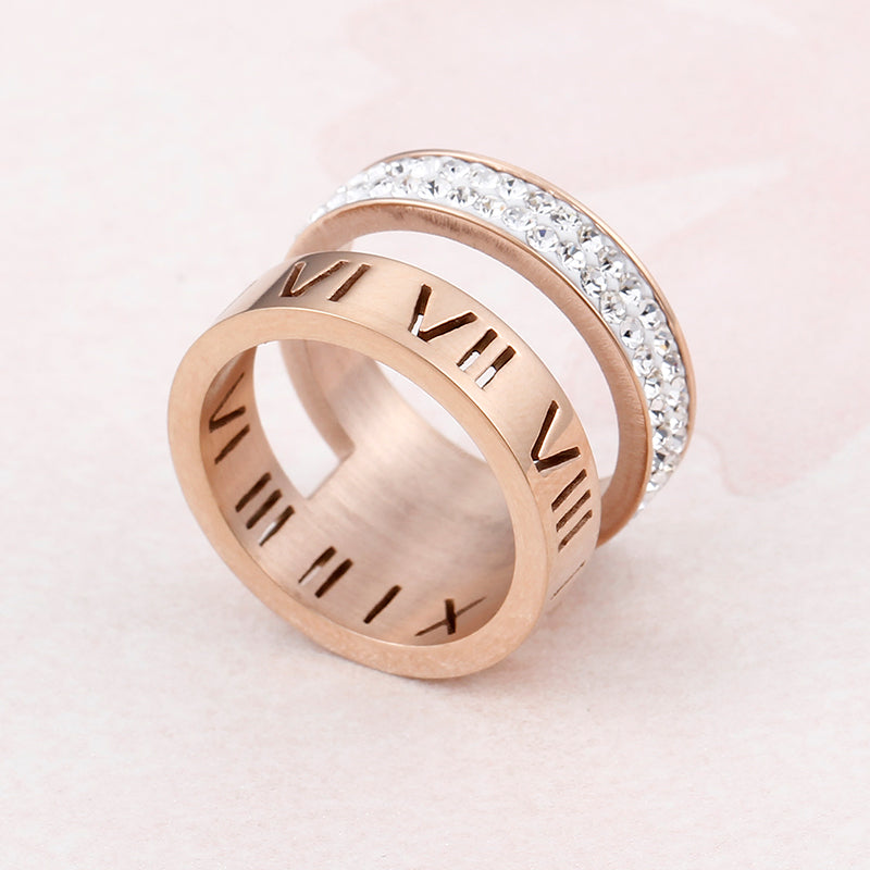 Numerals Steel and Diamond Layering Ring