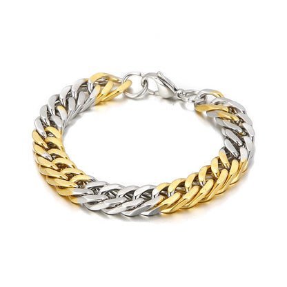 Steel and Gold Banded Curb Chain Bracelet