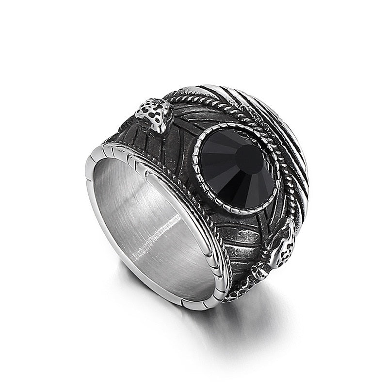 Black Crystal Stone Charm Ring