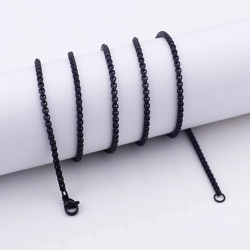 Black Rounded Edge Box Chain Necklace