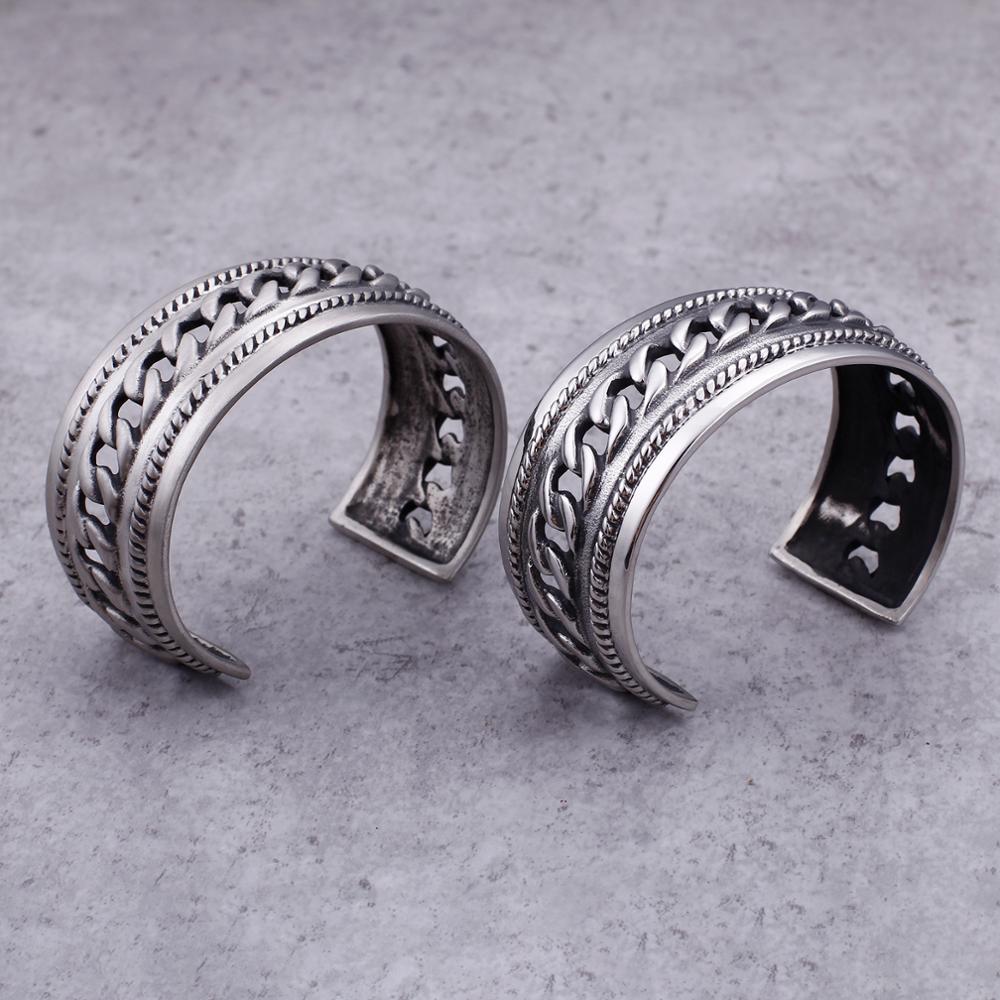 Vintage Stainless Steel Punk Wide Cuff Hollow Bracelet Bangle for Men Jewelry Friendship Gift