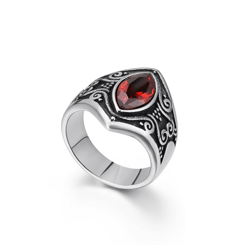 Zircon Stainless Steel Ring in Red, Black and White