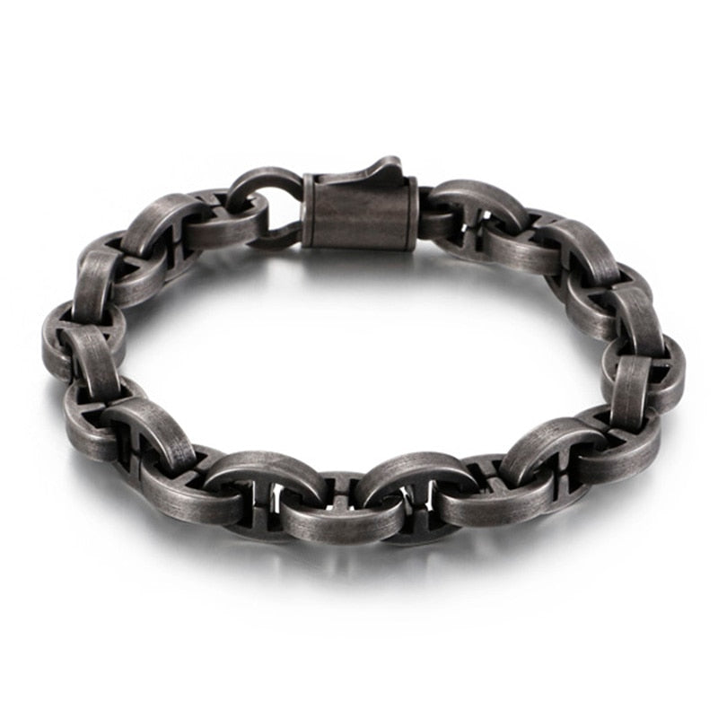 Round Charm Bangle Bracelet Men Stainless Steel Black Link Chain Punk Fashion Jewelry