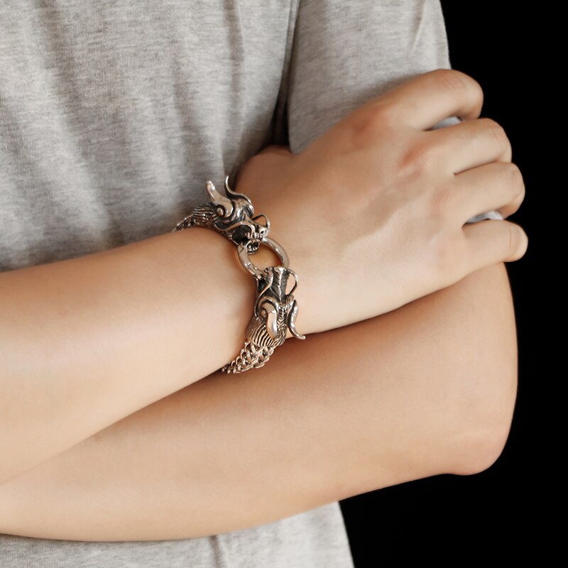 Hiphop Dragon Mesh Chain Bracelet Quality Stainless Steel Heavy Charm Punk Men's Fashion Jewelry Male Special Bracelets