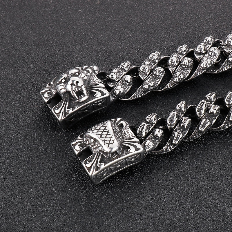 Punk Snake Tiger Men Bracelets Stainless Steel Animal Head Link Chain Bracelets For Men Vintage Gothic Jewelry