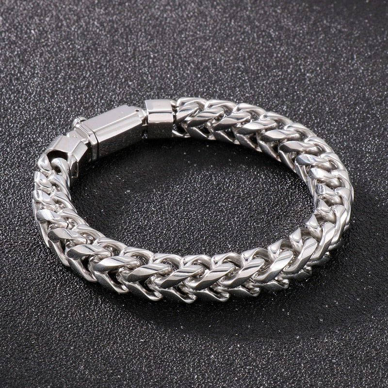 Hip Hop Men's Bracelets Shiny Stainless Steel Square Woven Link Chain Vintage Bracelets For Men Jewelry Trendy 2022