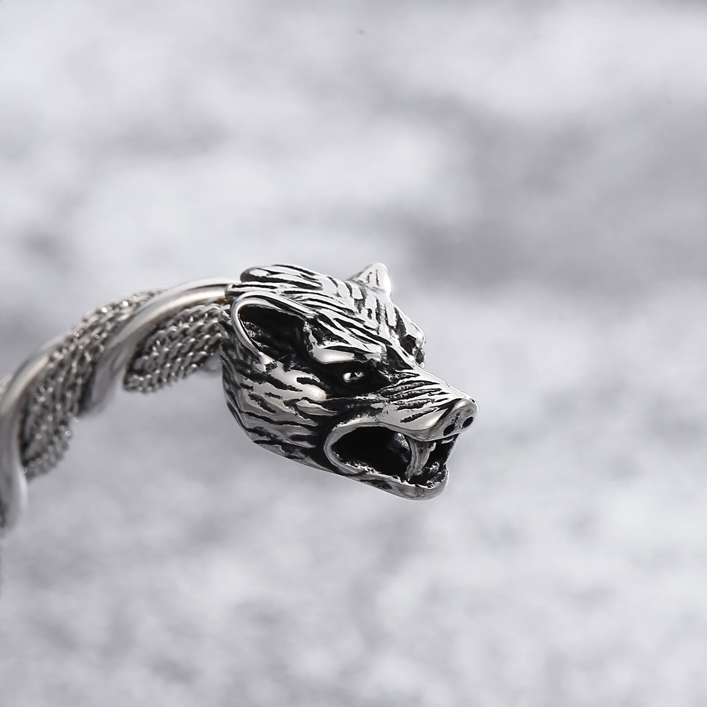 Snake Wolf Charms Open Bangle For Men Stainless Steel Twist Link Chain Adjustable Punk Bracelet Bangles Fashion Jewelry