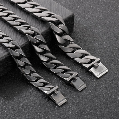 Vintage Matte Black Wide Cuban Chain Bracelet for Men 17mm/20mm/24mm Width Heavy Punk Stainless Steel Fashion Jewelry